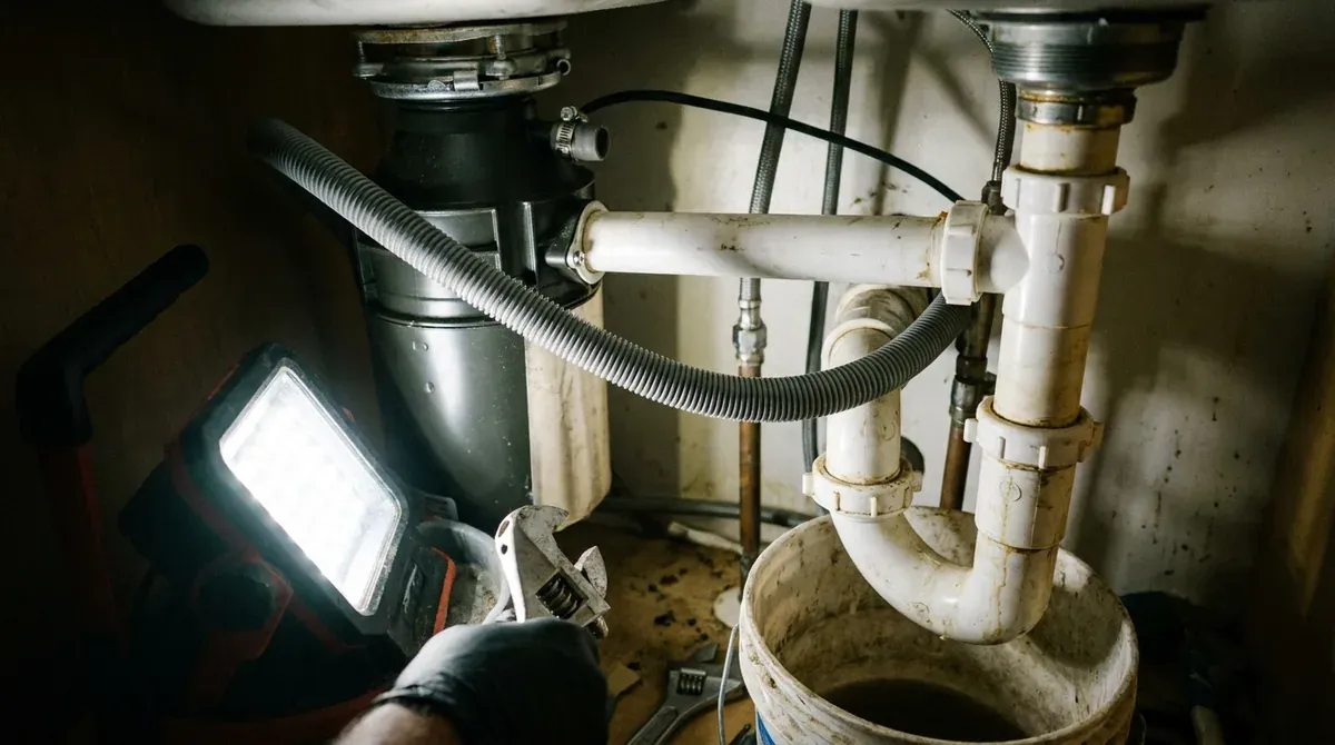 dishwasher drain hose routed under kitchen sink